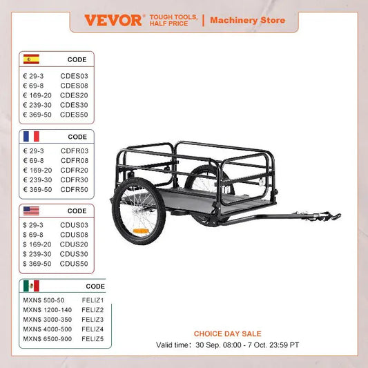 VEVOR 160 lbs Bike Cargo Trailer Foldable Bicycle Wagon Cart with Universal Hitch Compact Storage  fits 22"-28" Bike Wheels