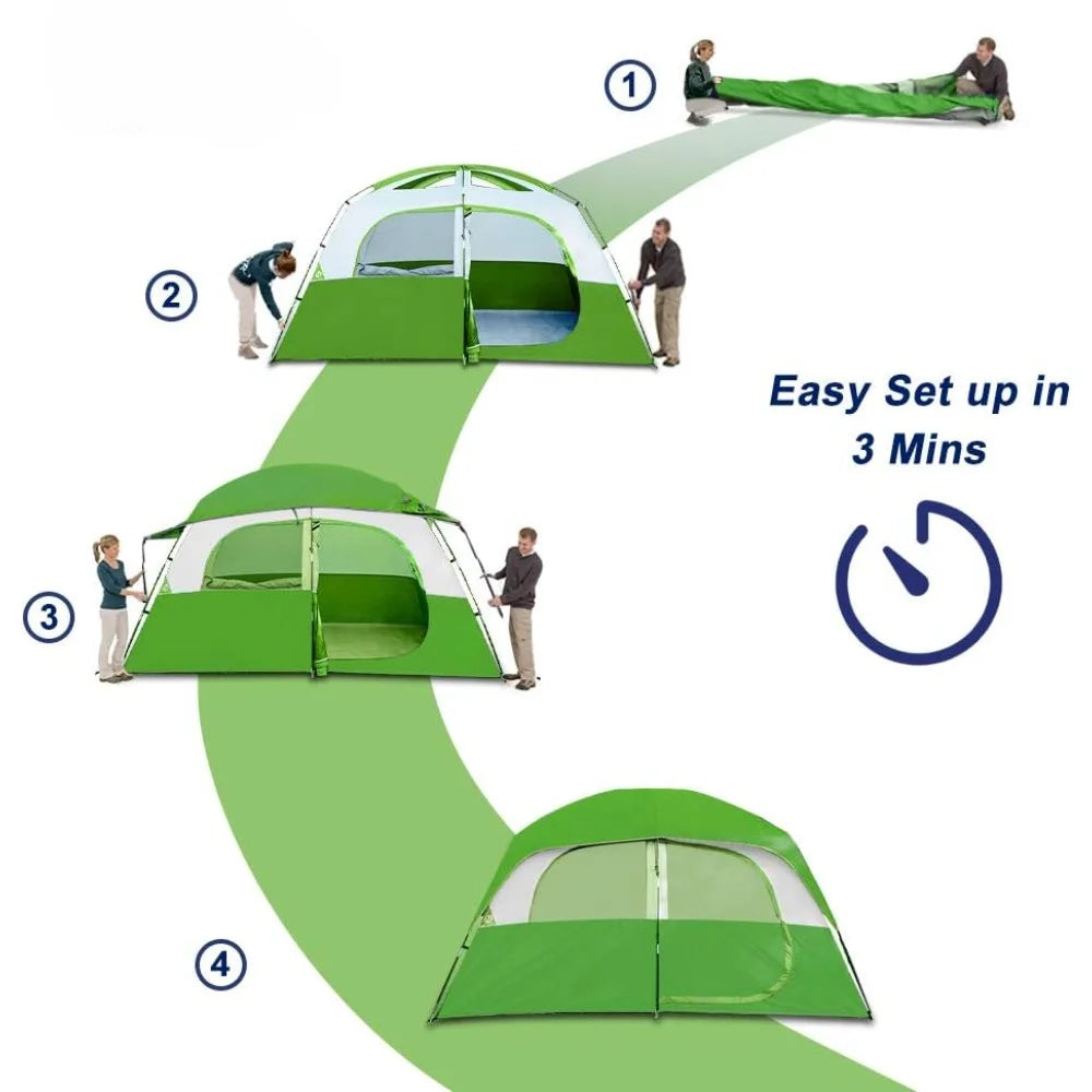 6Person-Camping-Tents, Waterproof Windproof Family Tent with Top Rainfly