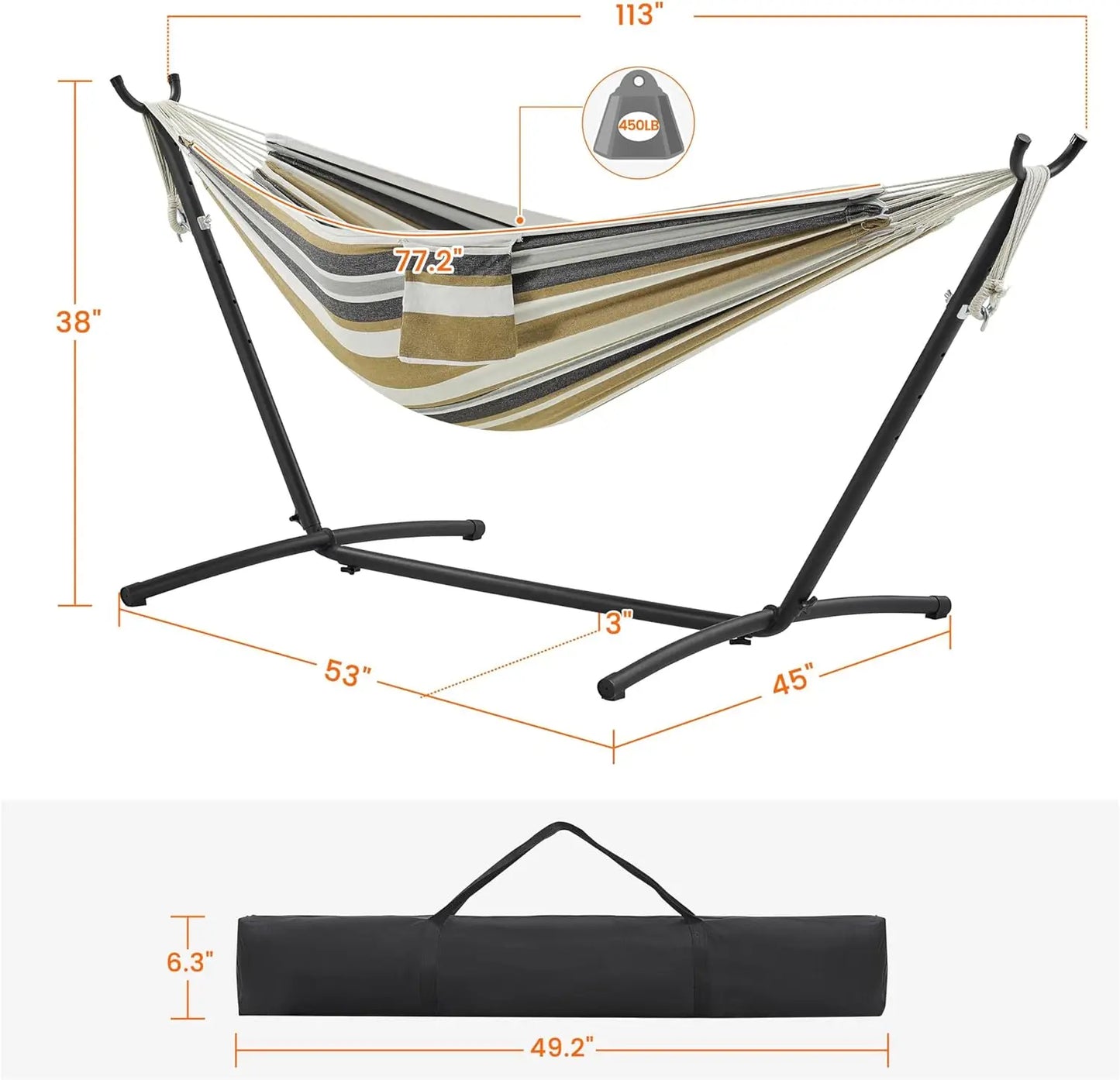 Double Hammock w/Stand, 2-People Hammock & Stand Set w/Storage Bag & Carrying Bag, Outdoor/Indoor Heavy-Duty Portable Hammock