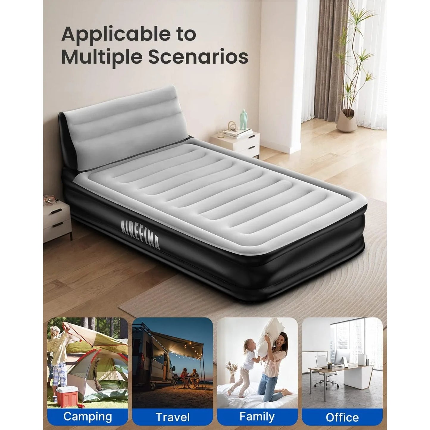 Air Mattress Full with Built in Pump and Headboard, Inflatable Bed with Quick-Inflation