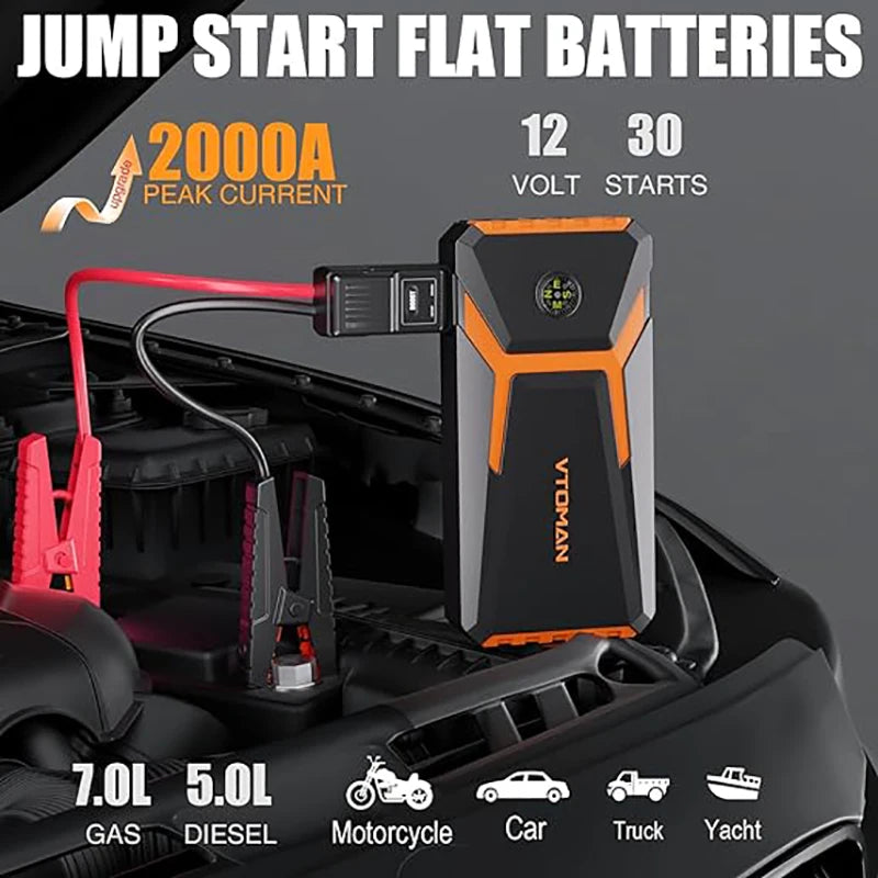 VTOMAN V6 Pro Car Jump Starter Power Bank 2000A Car Battery Charger Auto Emergency Booster Starting Device Jump Starter