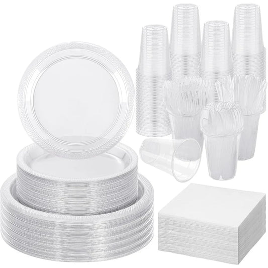 700 Pieces Clear Party Supplies Disposable Dinnerware Set