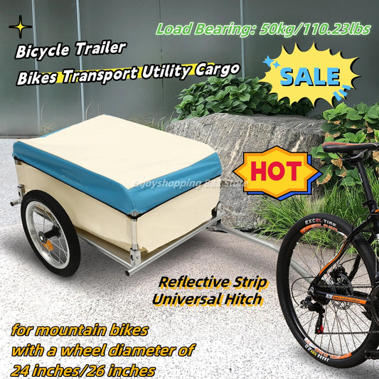 50kg Bicycle Trailer Bikes Transport Utility Cargo  Universal Hitch for Luggage, Tools, Groceries