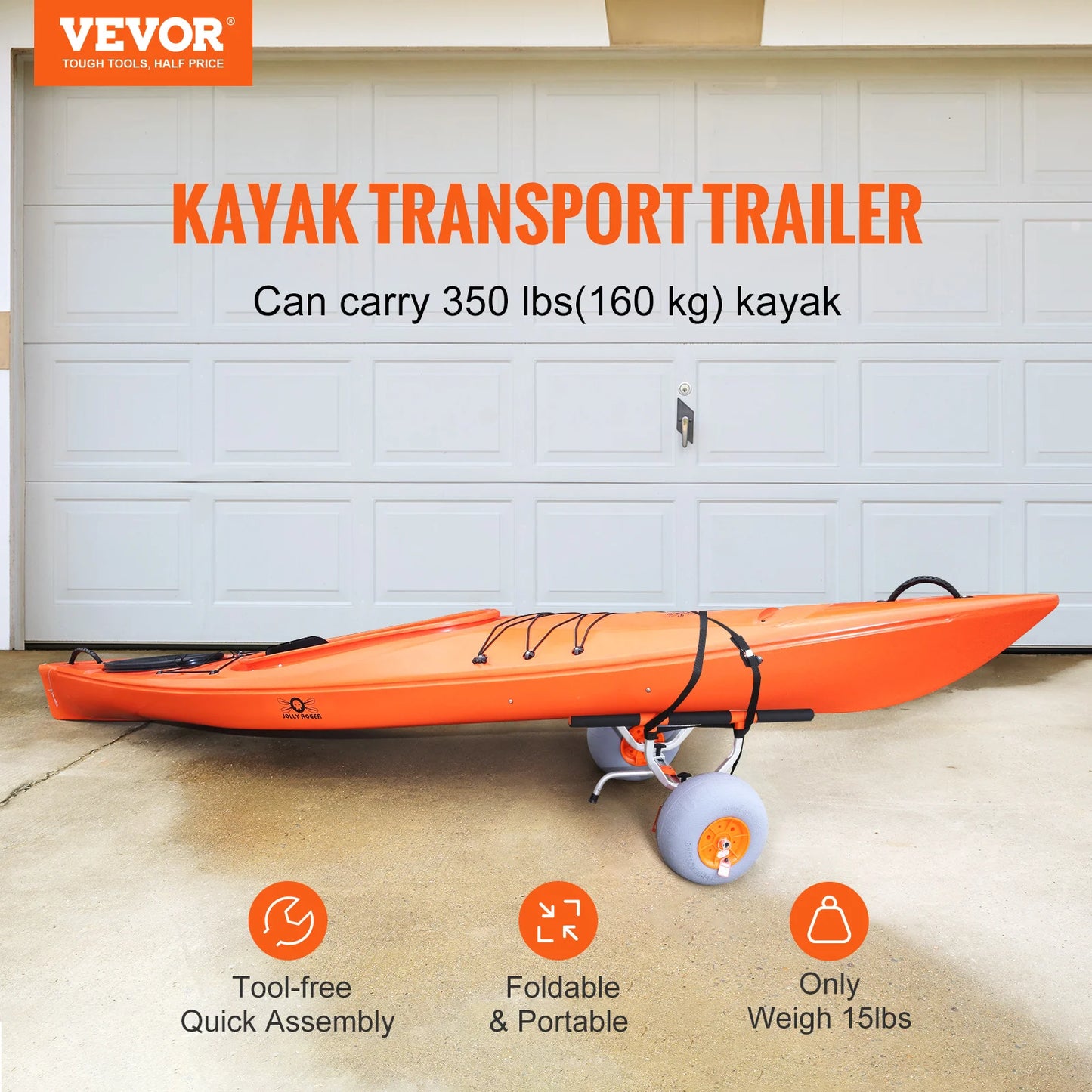 VEVOR 350lbs Kayak Trailer Cart Foldable Canoe Trolley Cart