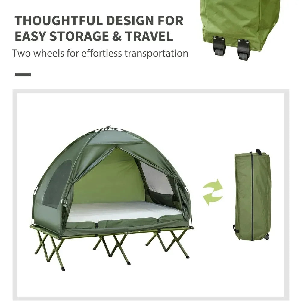 Foldable Camping Cot with Tent, Bedspread and Thick Air Mattress