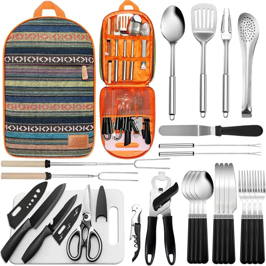 Portable Camping Kitchen Utensil Set-27 Piece Cookware Kit