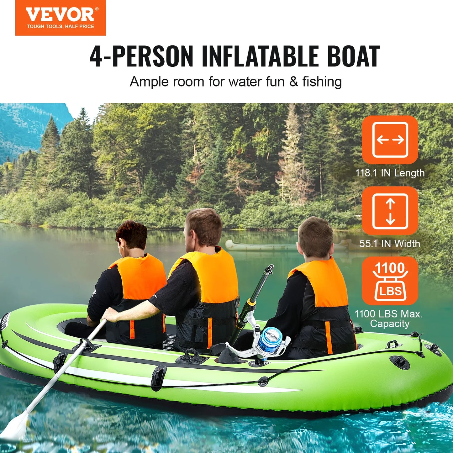 VEVOR Inflatable Boat 4-Person Inflatable Fishing Boat