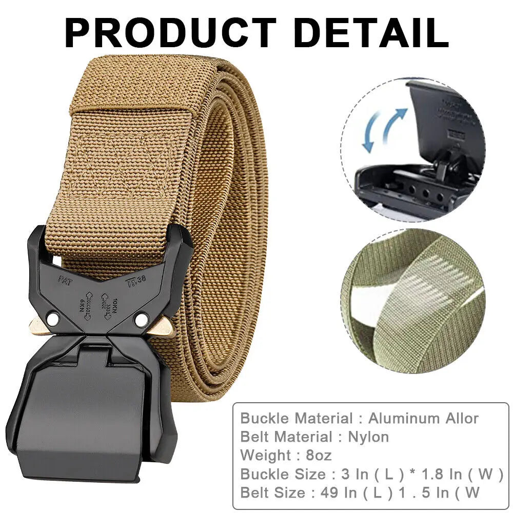 Tactical Men Quick Release Belt Adjustable Alloy Buckle Waistband Belt