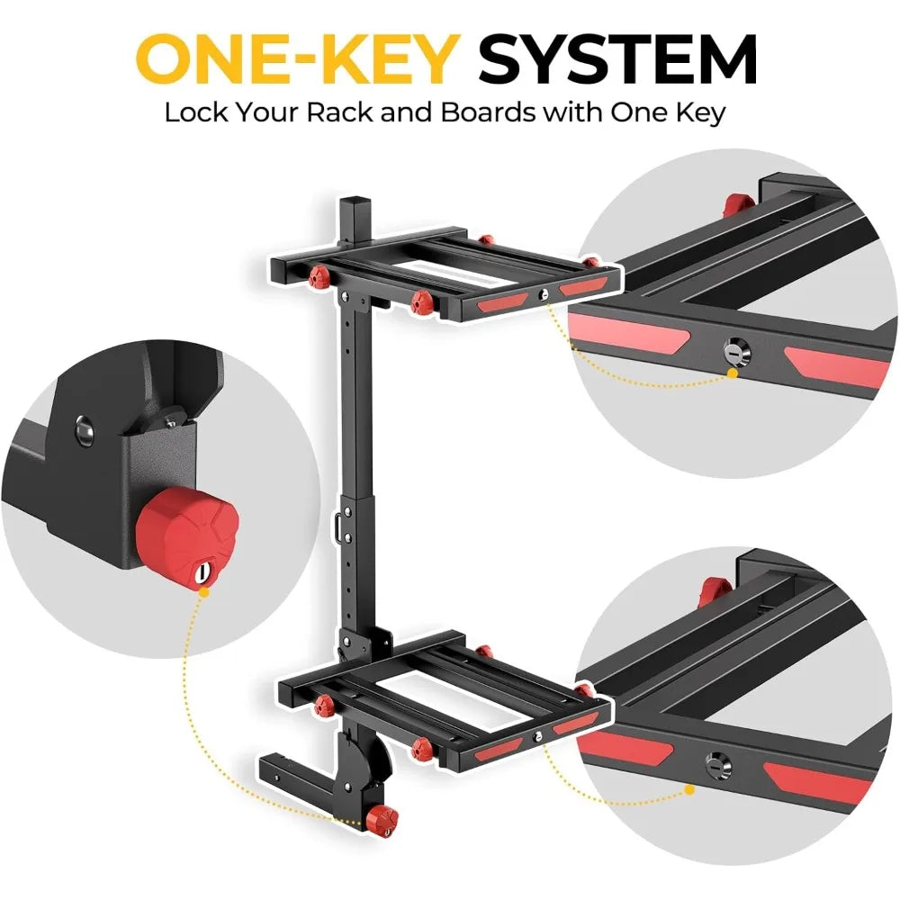 Hitch Ski Snowboard Rack with Security Lock Folding and Tilting for Trunk Access