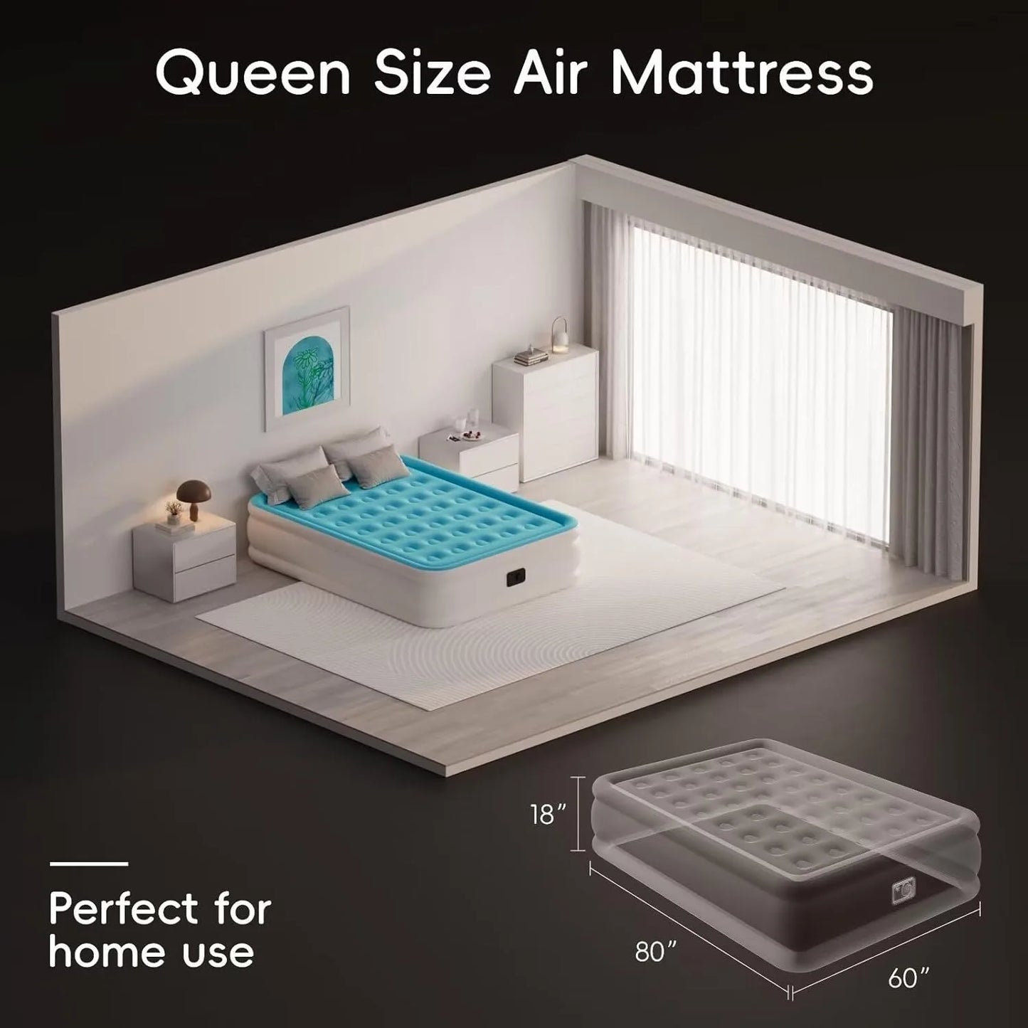 Air Mattress Queen with Built in Pump Coil Beam Comfortable Support Quick Self Inflatable All Night No Lost Air Bed