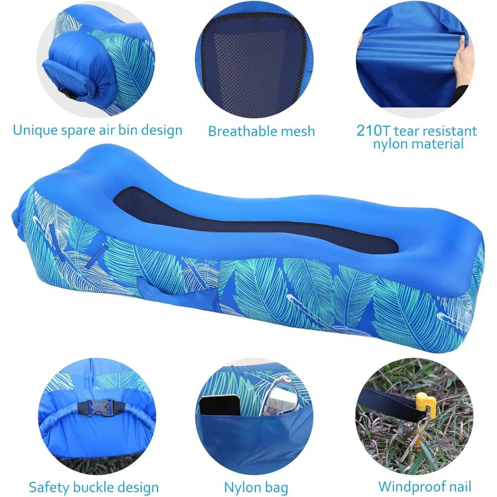 Inflatable Lounger Air Sofa with Unique Sun-shade Design, Inflatable Beach Bed with Pillow